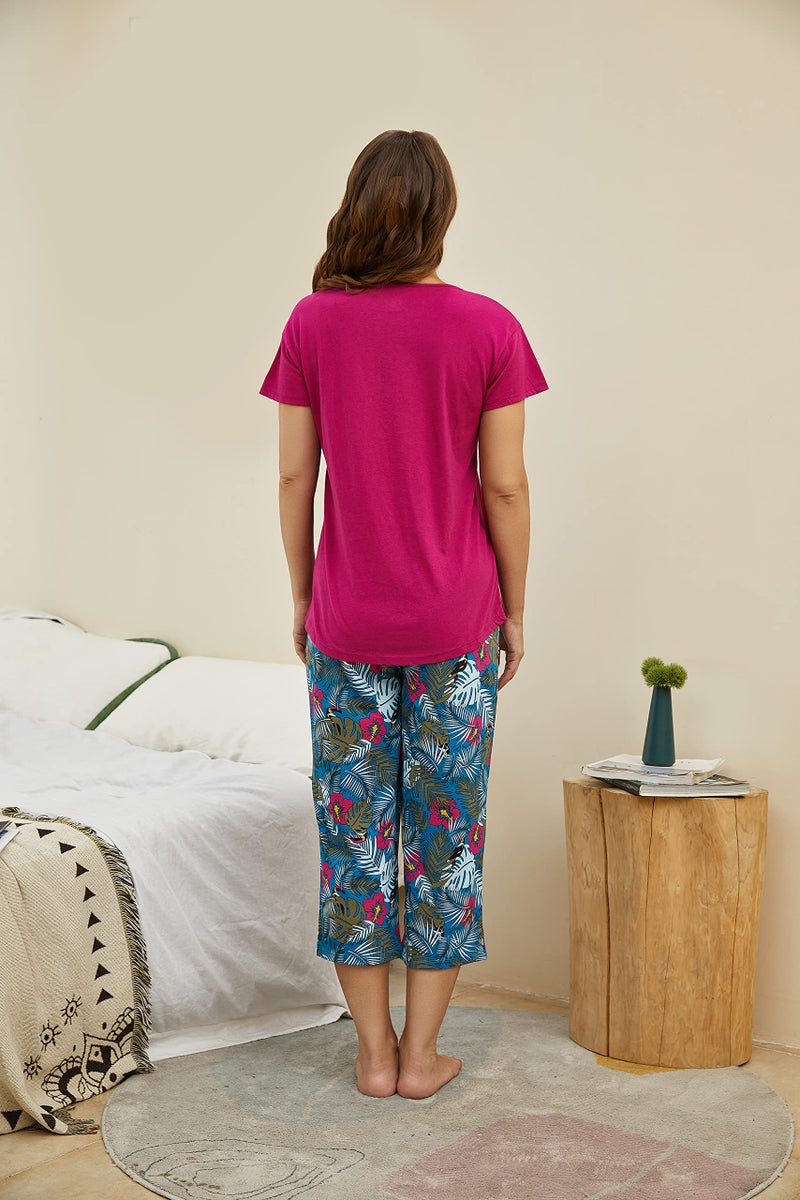 PNAEONG Women Pajama Set Sleepwear Tops with Capri Pants Casual and Fun Prints Pajama Sets Jungle M - Image 3
